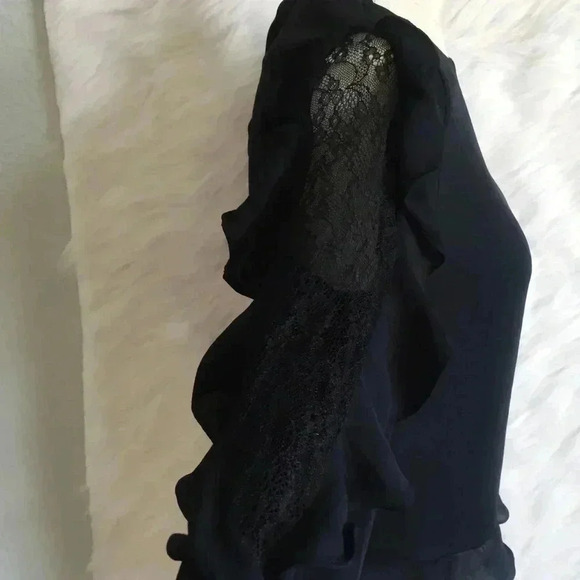 Zara Blouse Long Ruffle Lace Cold Shoulder Sleeves - Picture 4 of 8